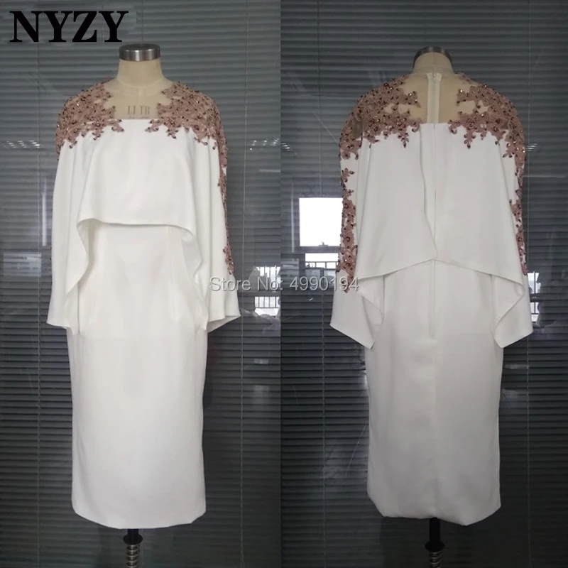 NYZY M149 Real Sample Cap Sleeves Wedding Party formal Gowns White Mother of the Bride Short Dresses Elegant Customized