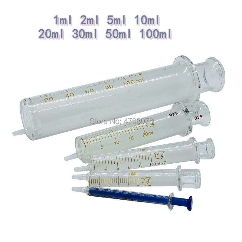 Glass syringe with plastic cover Needle tubing without pinhead Glass pipette Single nipple reusable small mouth range 1ml-100ml