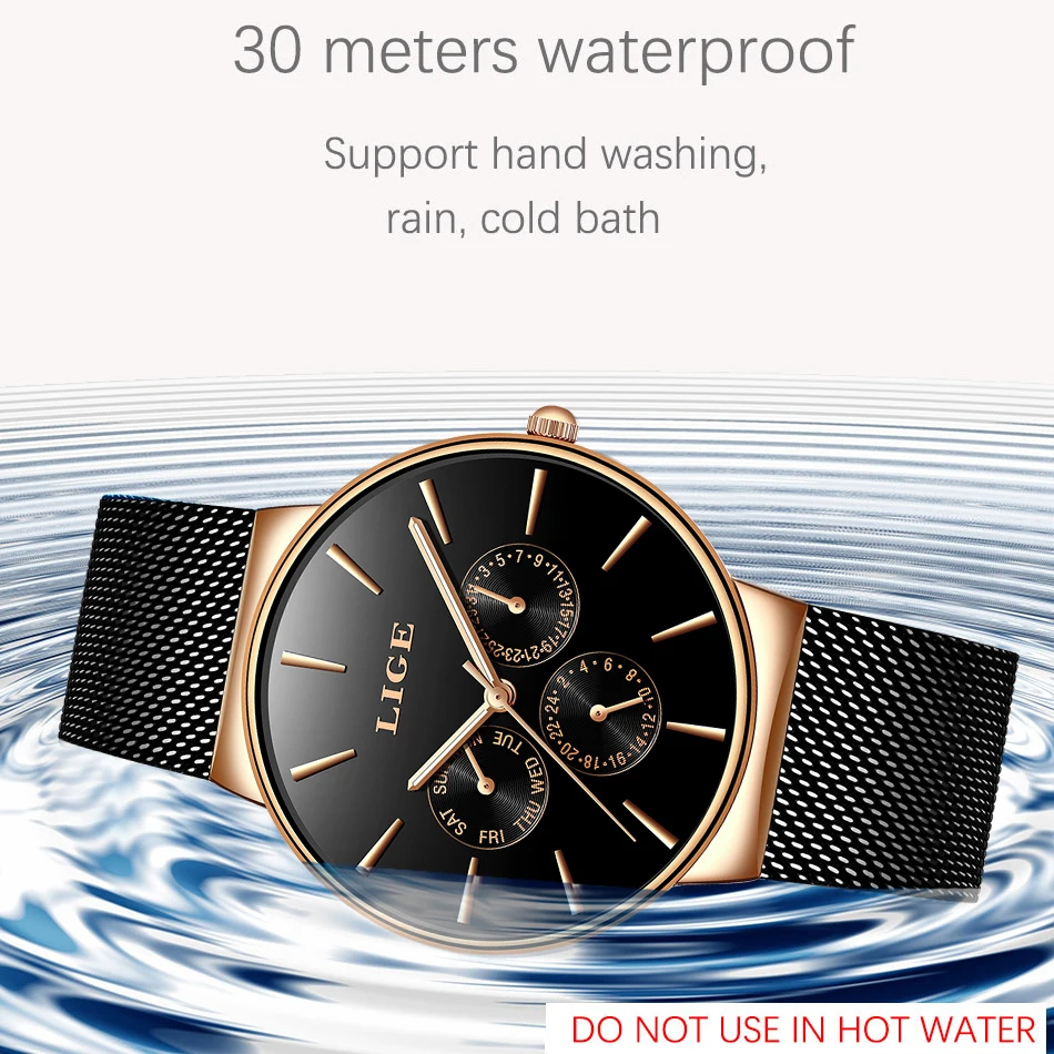 LIGE Classic Womes Watches Rose Gold Brand Luxury Laides Dress Clock Fashion Casual Waterproof Watch Quartz Calendar Wristwatch