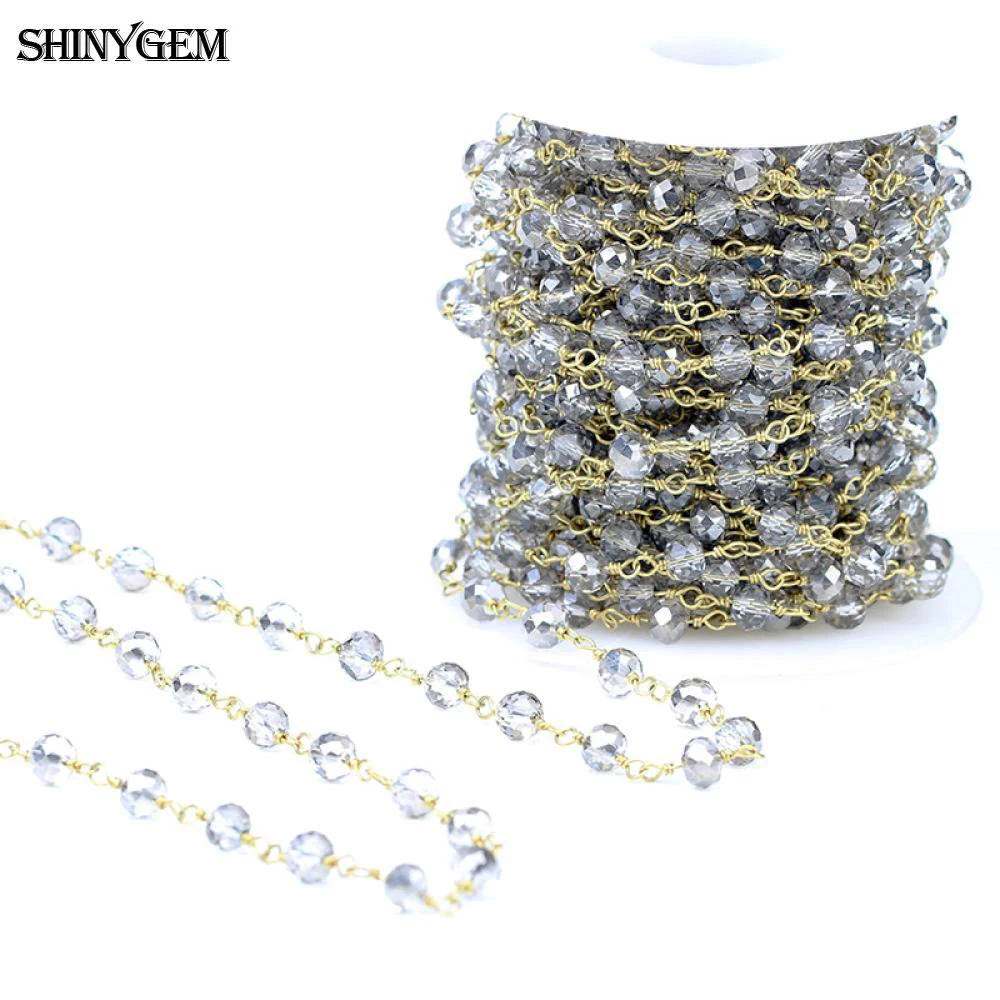 ShinyGem 4*6mm Abacus Crystal Bead Chains Multi Colors Natural Rhinestone Rosary Chain For Jewelry Making DIY Accessories 5M/Lot