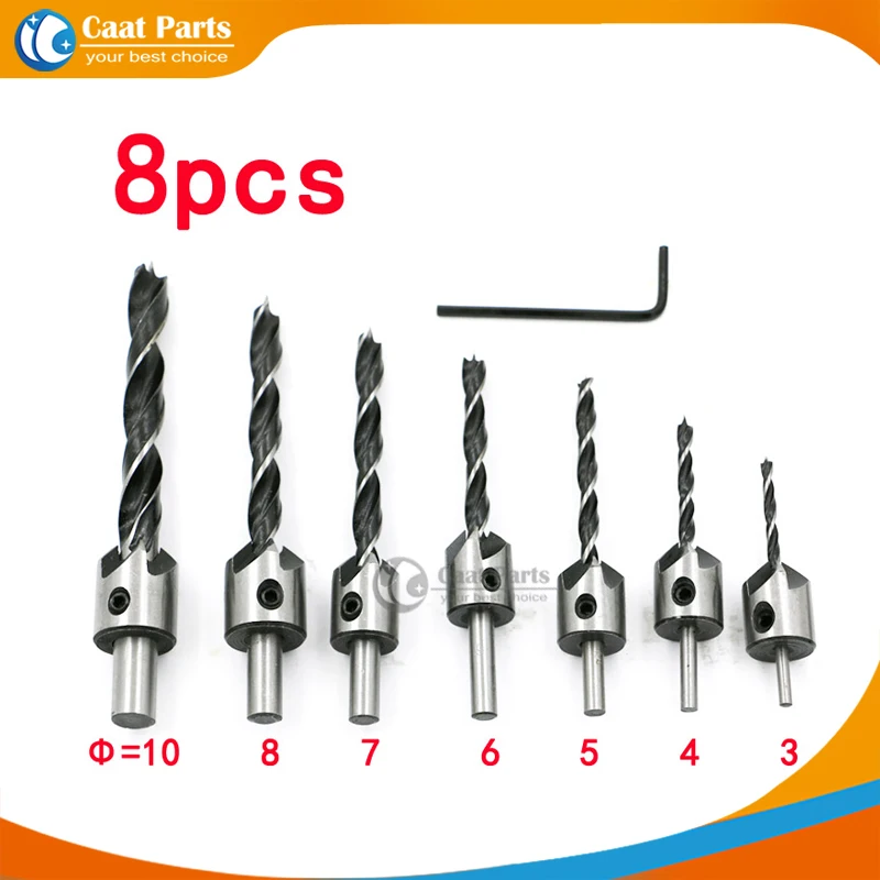 

8pcs,3-10mm,Three sharp woodworking Countersunk head drilling / reaming drill / chamfering / Directional Drilling / HSS drills