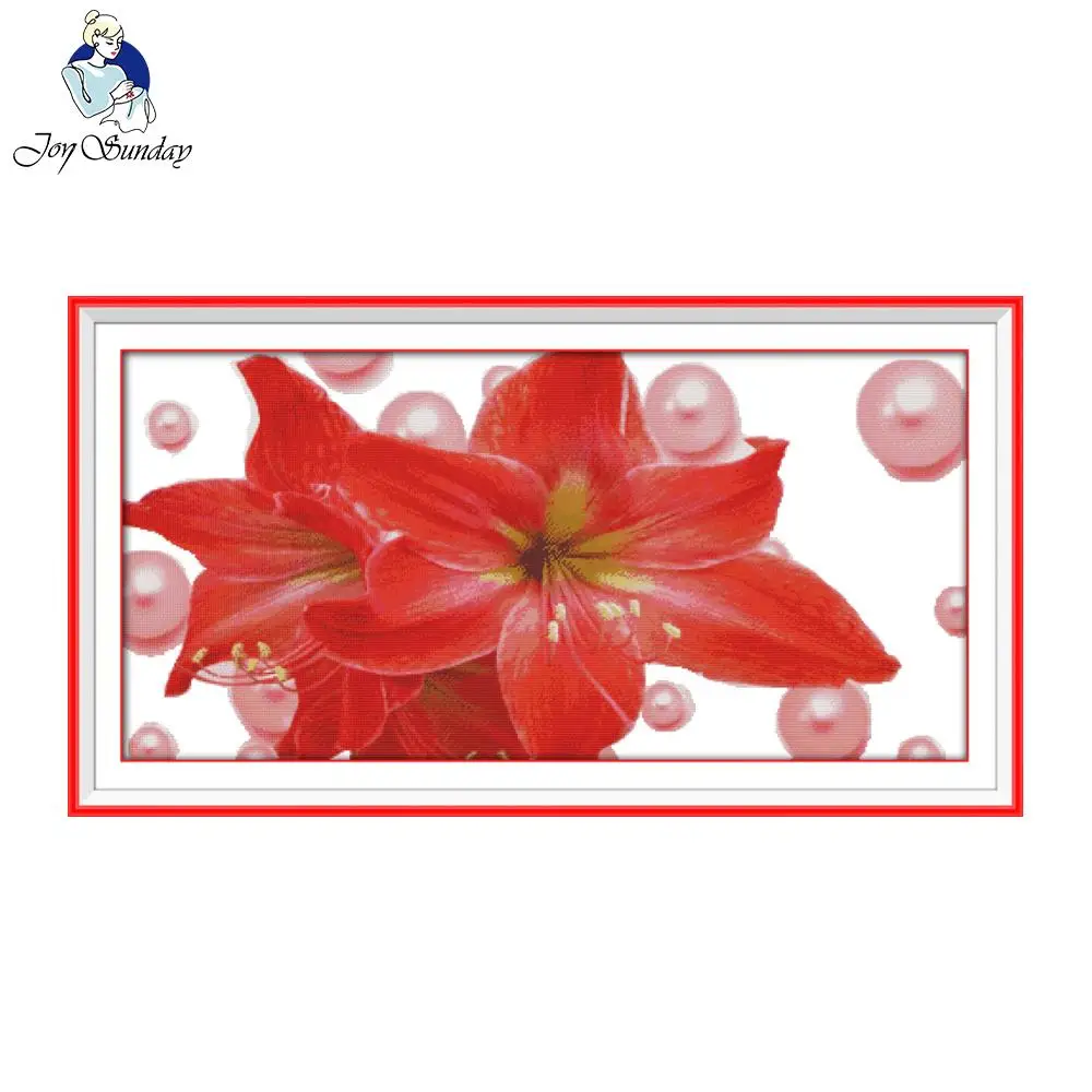 Joy Sunday Handcraft Pearl and Lily Pattern DIY Cross Stitch Painting Cross Stitch Embroidery Floral Kit Wall Decoration Flowers