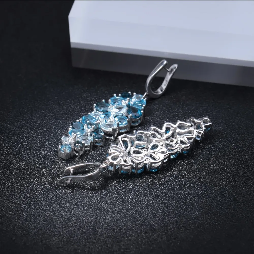 GEM\'S BALLET Natural London Blue Pure Topaz 925 sterling silver Drop Earrings Mix Gemstones Earrings Fashion Jewelry For Women