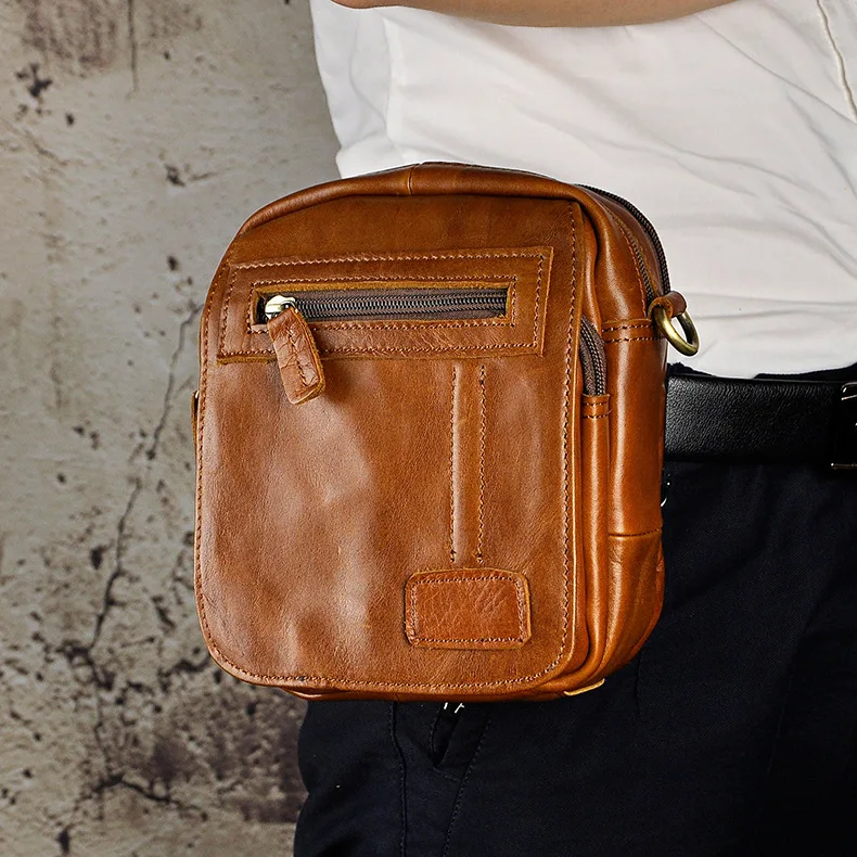 

Hot Sale Top Quality Genuine Real Leather Cowhide men vintage Messenger Bag Pouch Waist Pack Bag B209