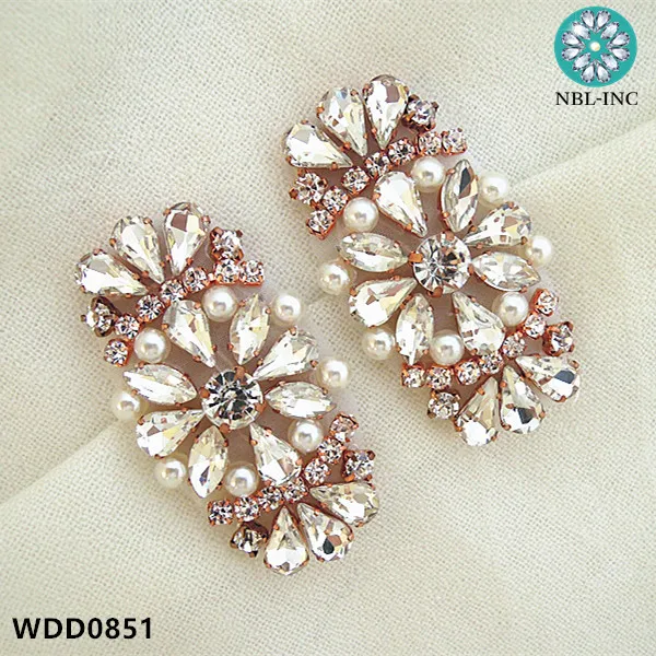 (50pcs) Wholesale crystal pearl rhinestone applique iron on for wedding dresses hair accessories WDD0851