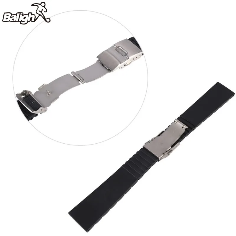 Newest Fashion 20 22 MM Black Silicone Rubber Waterproof Men& Women Watch Strap Band Deployment Buckle Watch Band
