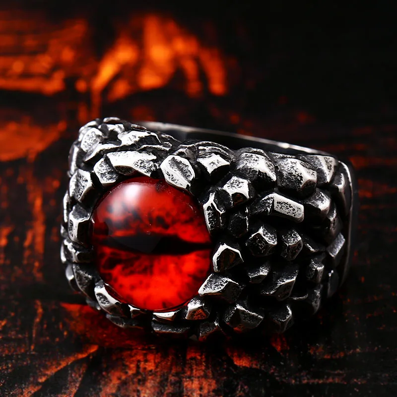 Beier 316L Stainless Steel Antique Hell\'s Eye Red and Yellow Eyes Men\'s Ring fashion Jewelry for dropshipping LLBR8-527R