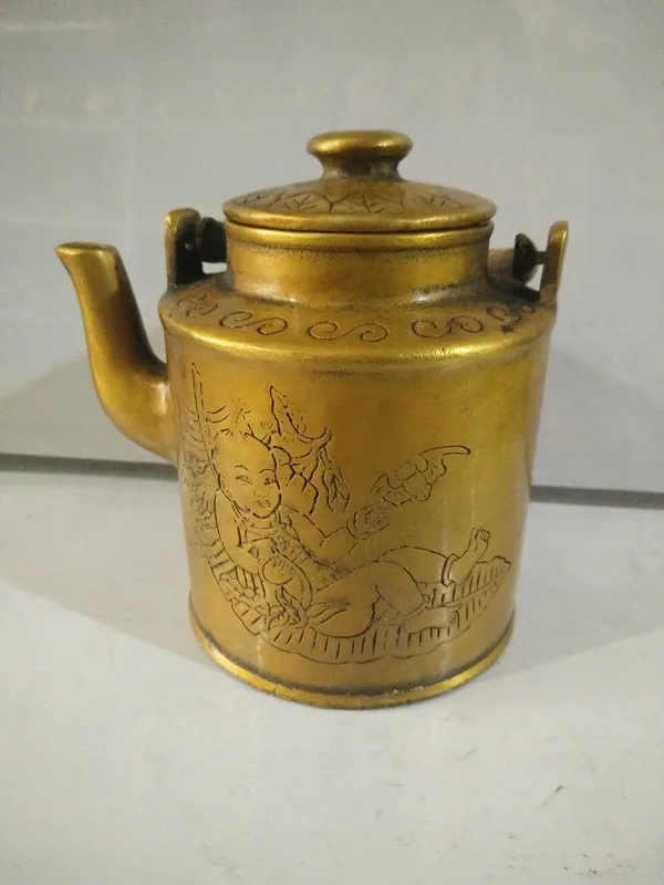 

Very rare old Qing Dynasty Chinesecopper teapot,Engraving patterns,Decoration