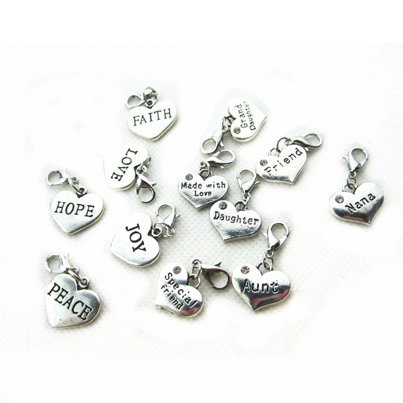 

50pcs/lot Mix Random Hearts Charm Dangle Charms Lobster Clasp Charms Diy Jewelry Accessory For Bracelets Floating Hanging Charms