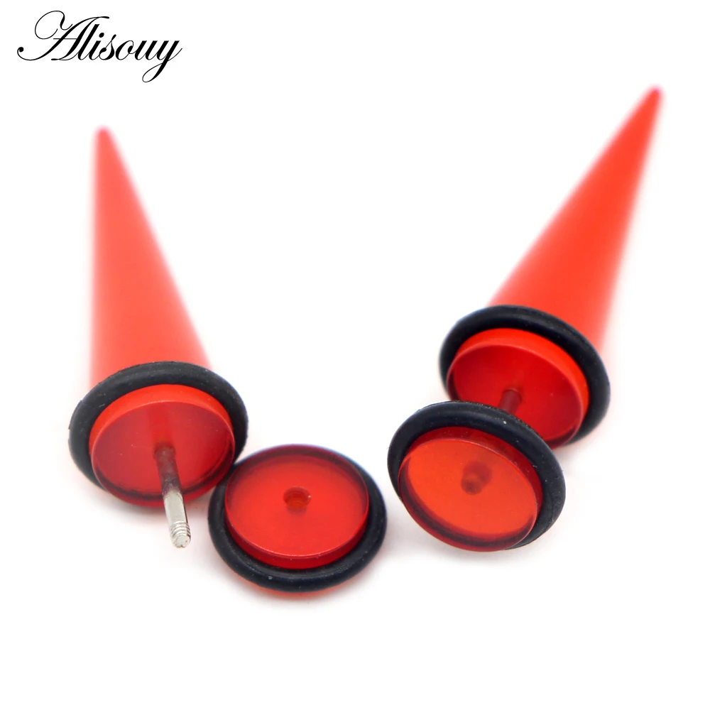 Alisouy 2pcs Acrylic Fake Expander Cheater piercing expansion Stretcher Taper Spike Plug Tunnel Earrings Body piercing Jewelry