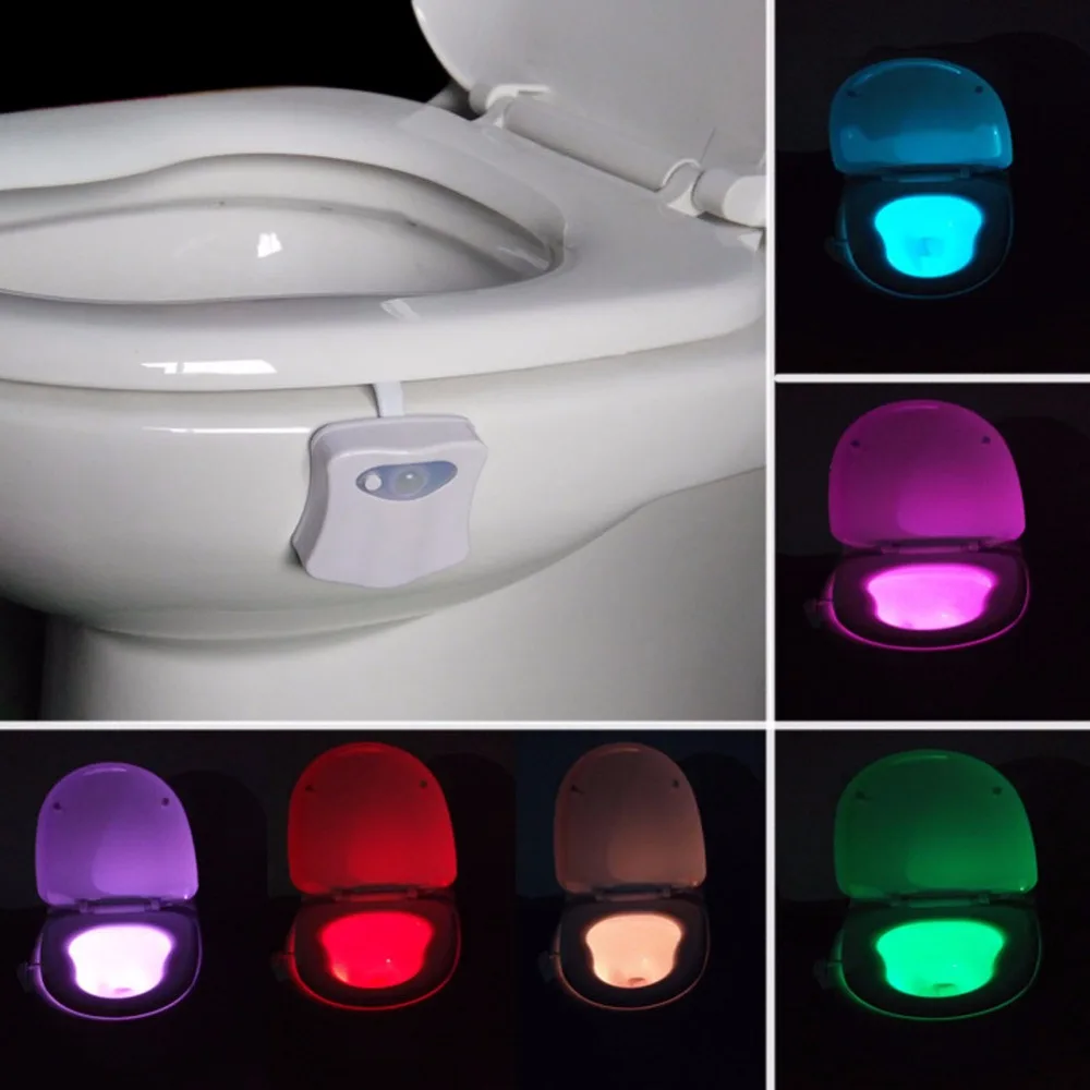 Inteligente Banheiro Assento Sanitário Luz LED, Nightlight, Movimento Do Corpo Ativado, On e Off Sensor Lâmpada, Luzes Da Noite, 8 Cores
