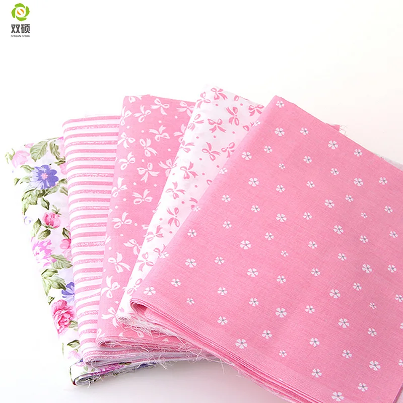 Shuanshuo Pink Color Cotton Textile Fabric Bundle Patchwork DIY Sewing Fabric For Baby Bedding Doll Clothes  40*50 cm