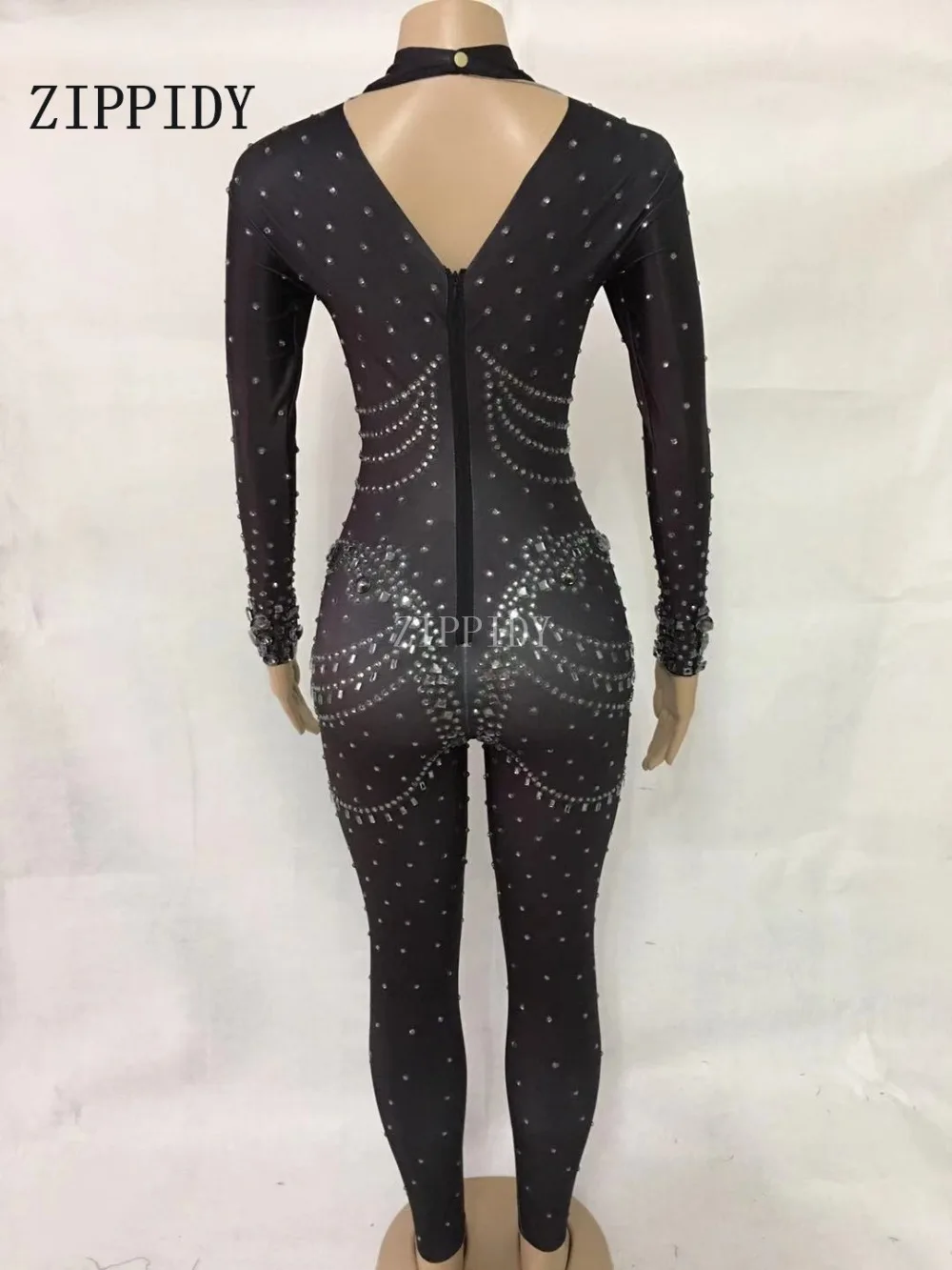 Mono de cantante para mujer, traje gris con cristales brillantes, para actuaciones, bailes, fiestas, bailes, club nocturno