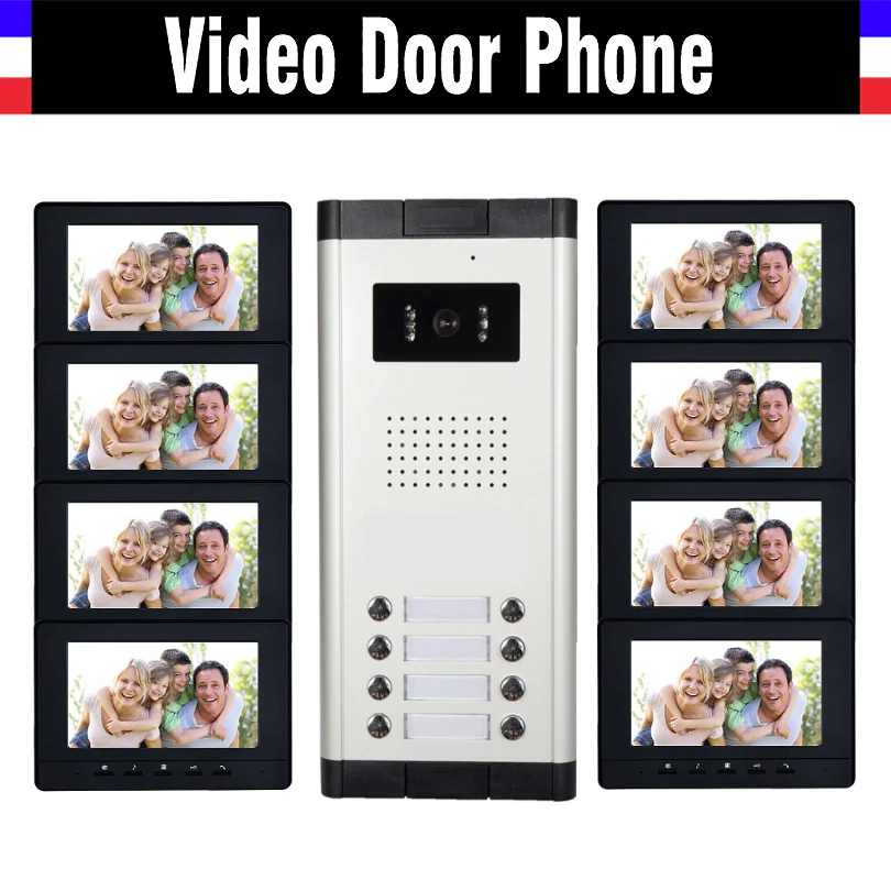 8 Units Apartment Video Intercom System 7 Inch Monitor Video Door Phone Intercom System Wired  Home Video Doorbell kit