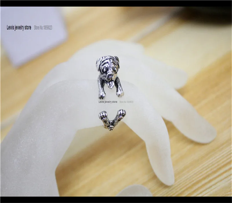 wholesale adjustable hippie pug Ring free size punk animal  pug dog Ring jewelry for pet lovers 12pcs/lot