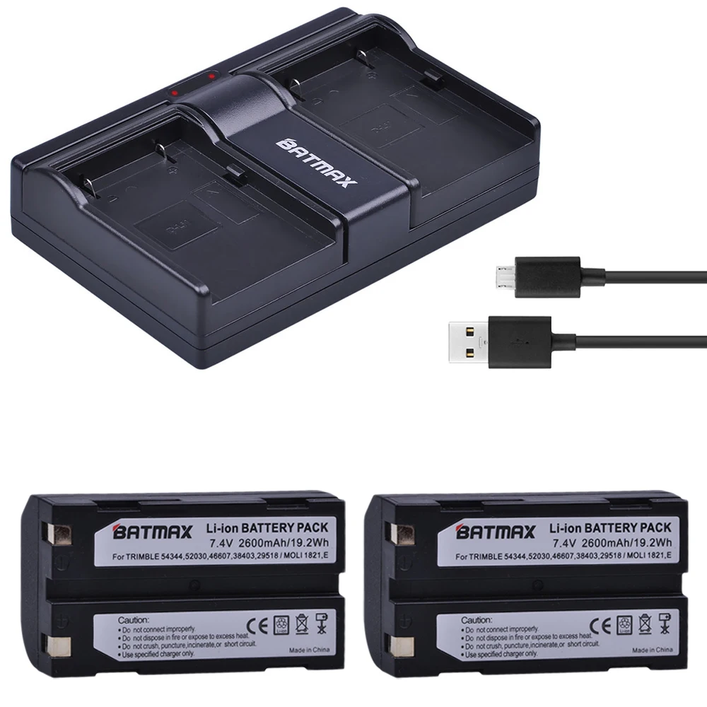 

Batmax 2PC 54344 Battery+USB Dual Charger for Trimble 29518,46607,52030,38403,R8,5700,5800, R6, R7, R8, R8 GNSS GPS Receiver