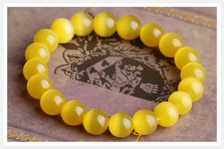 Yellow Cat eye\'s Beads Bracelets Natural Stones Elastic Line Bracelet Men Jewelry Women Bracelet Fashion Wristband