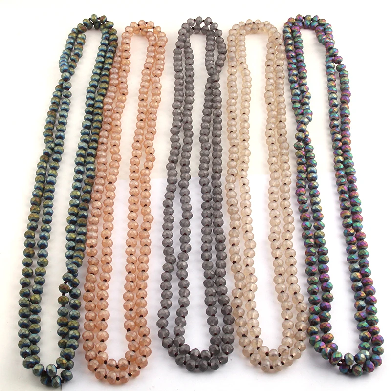 Fashion Bohemian Tribal Jewelry Frosted Crystal knotted long Halsband 5X8 Glass Crystal Necklace