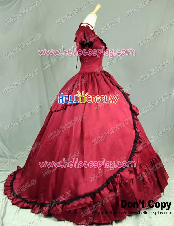 Victorian Southern Belle Ball Gown Reenactment Halloween Red Lolita Dress Costume H008