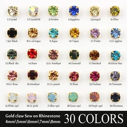 Hot sale 30 Colors Sew on Rhinestones Gold claw 4mm-8mm Crystal strass use for DIY accessories free shipping