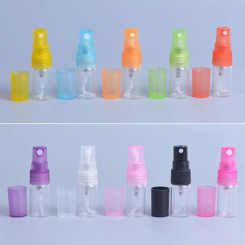 Travel Portable 2ML Colorful Mini Glass Spray Perfume Bottle Atomizer Cosmetic Sample Container LX3699