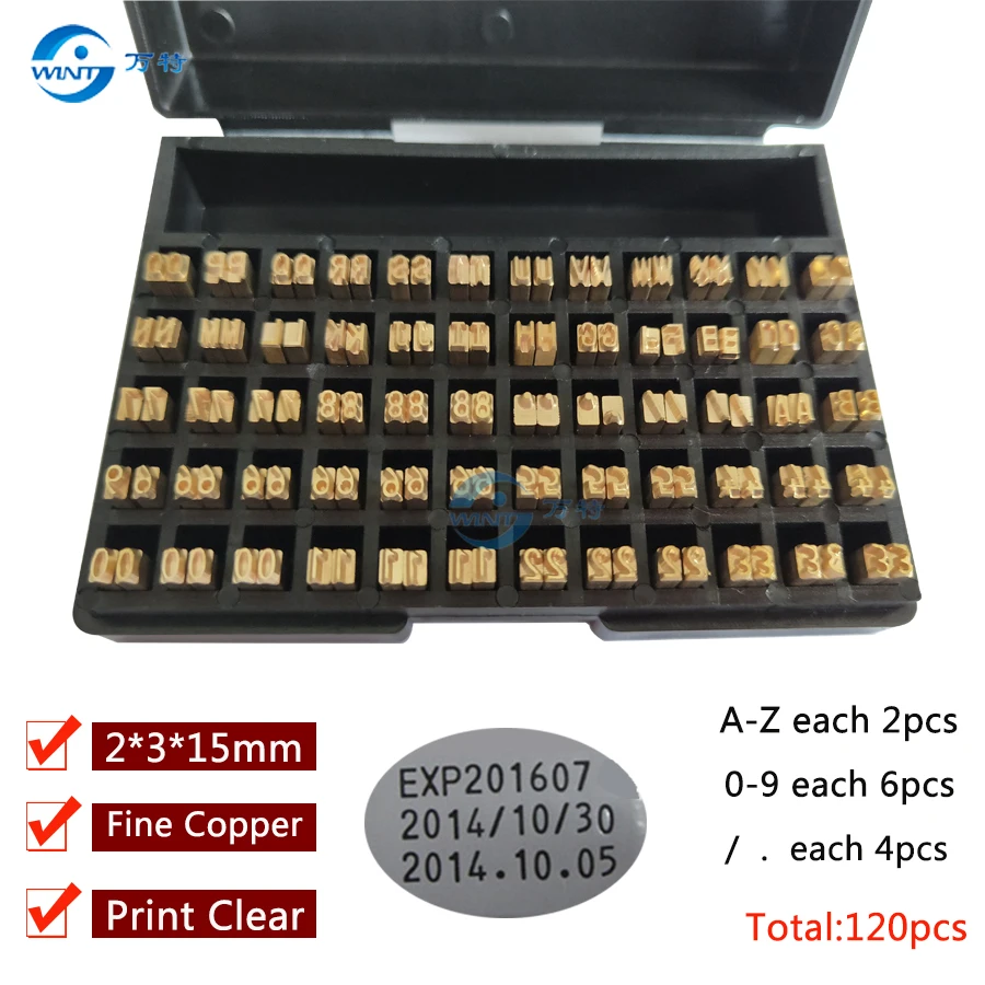 2*3*15mm Hot stamping letters thermal ribbon printing alphabet font for expiration coding machine  date code printer