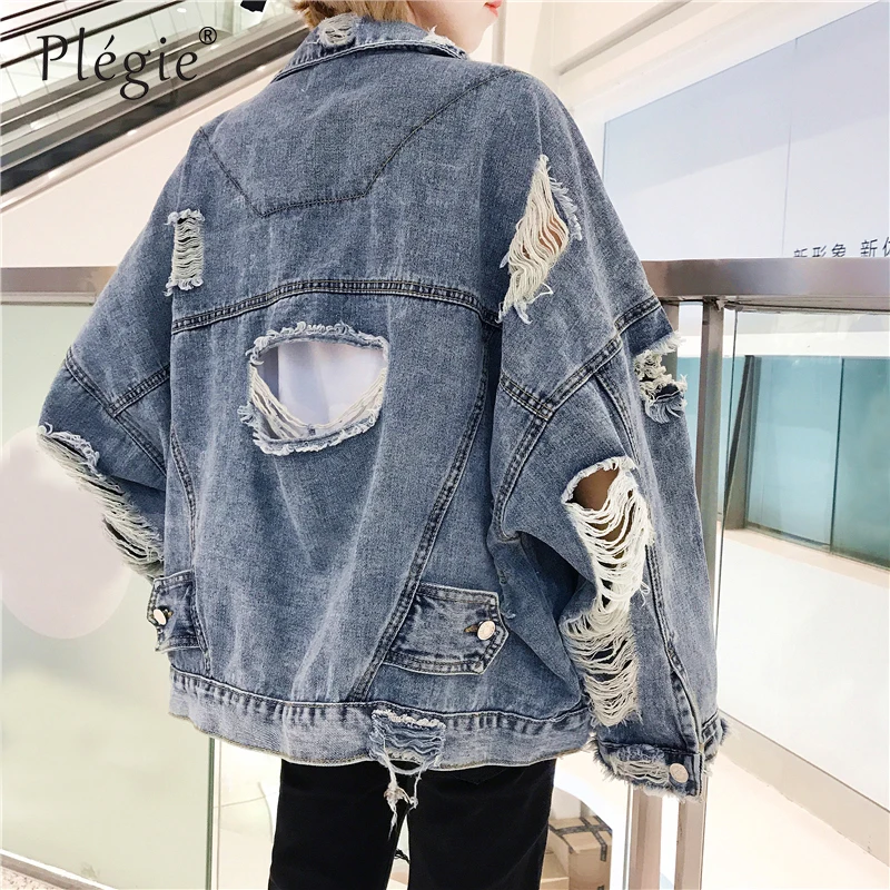 

Plegie Ripped Holes Denim Jacket Women Harajuku Vintage Loose Jeans Jacket Casaco Feminino 2023 Basic Coats