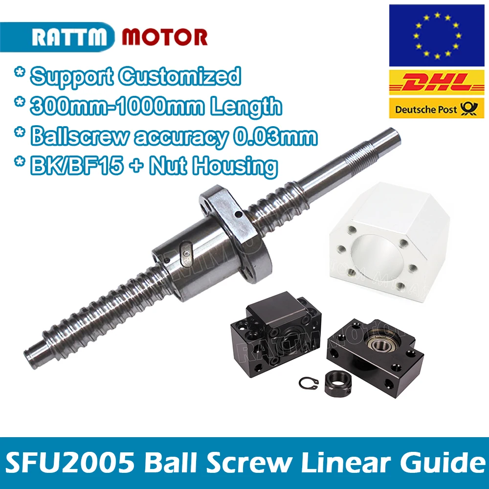 Ball screw SFU2005 500 600 800 1000mm C7 with end machined nut housing BK/BF15 for router machine Linear Guides