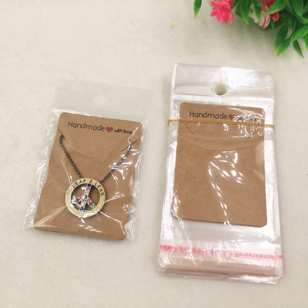 100pcs 5x7cm handmade Kraft Pendant Card Necklace Card Blank Jewelry Card with 100pcs opp bags