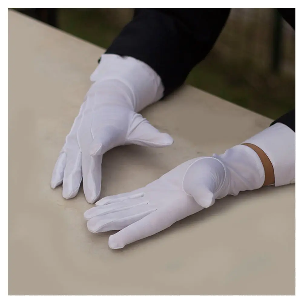 1Pair White Gloves  Formal Elasticated Wrists Polyester Reception Parade Men Inspection Winter Gloves for Adult