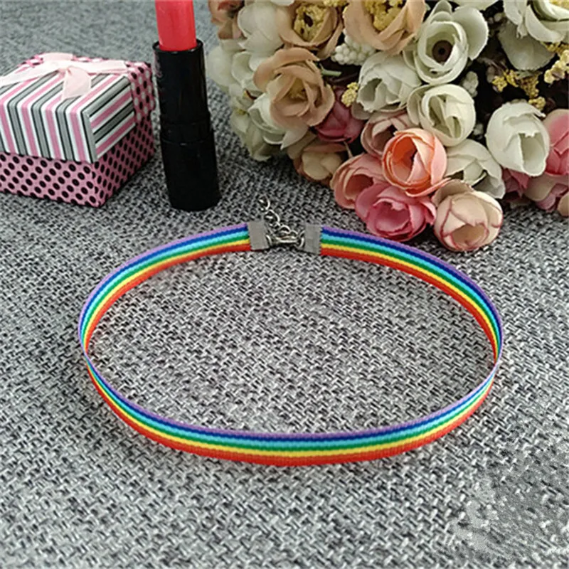 Cute Girls Colorful Rainbow Ribbon Choker Necklace For Women LGBT Gay And Lesbian Pride Necklace Jewelry Party Gift