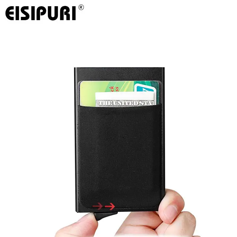 Men Aluminum Wallet With Back Pocket ID Card Holder RFID Blocking Mini Slim Metal Wallet Automatic Pop up Credit Card Coin Purse image 2