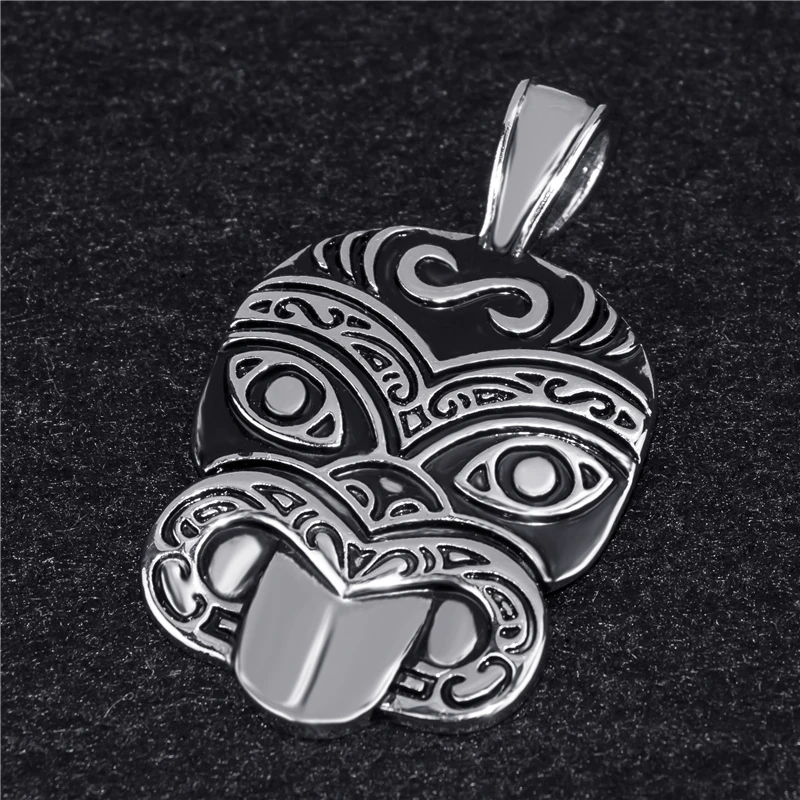 Mens Distinctive Tribal Mask Pewter Pendant with 24