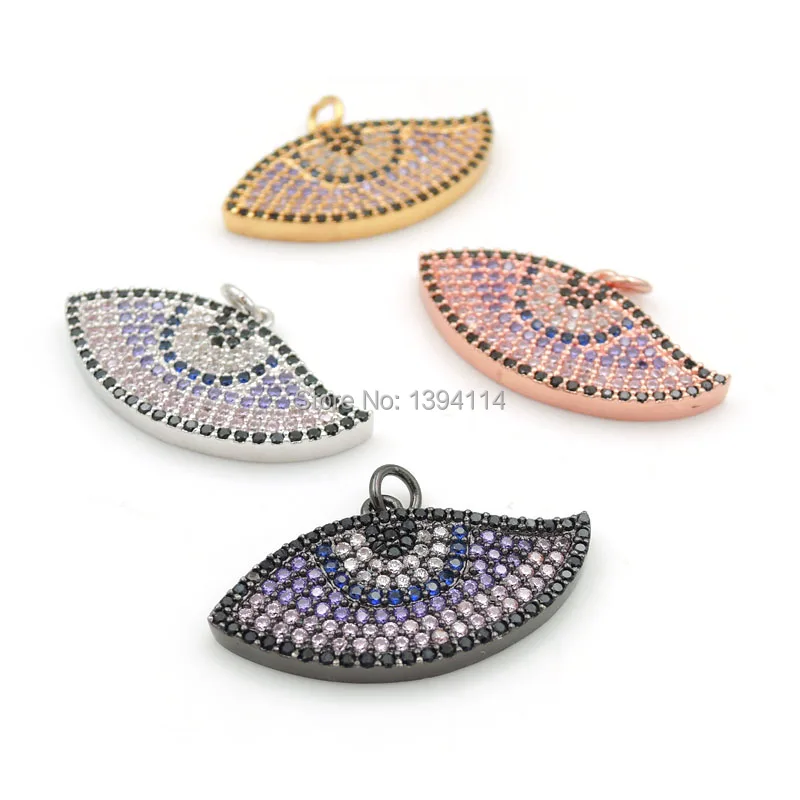 

30*15*3mm Micro Pave Black&Clear&Purple&Blue CZ Evil Eye Pattern Charm Fit For Making DIY Bracelets Or Necklaces Jewelry