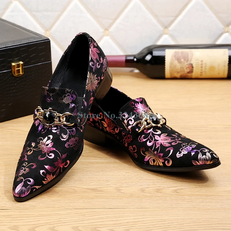 

Floral Pointed Toe Shallow Flat Shoes Jewel Buckle Strap Men's Shoes Fashion Gentleman Casual Shoes Wedding Banquet Party Shoes