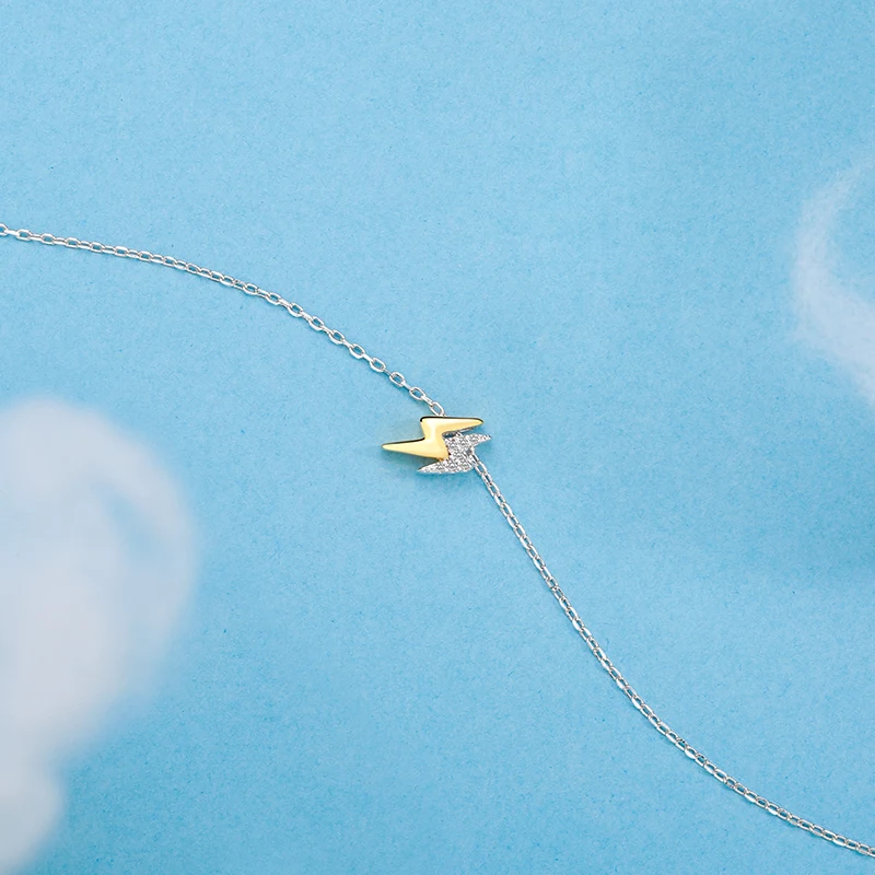 SA SILVERAGE 100% 925 Sterling Silver City Sky Lightning Gold Color Chain Original Design Necklace & Pendant 2018 New Arrival