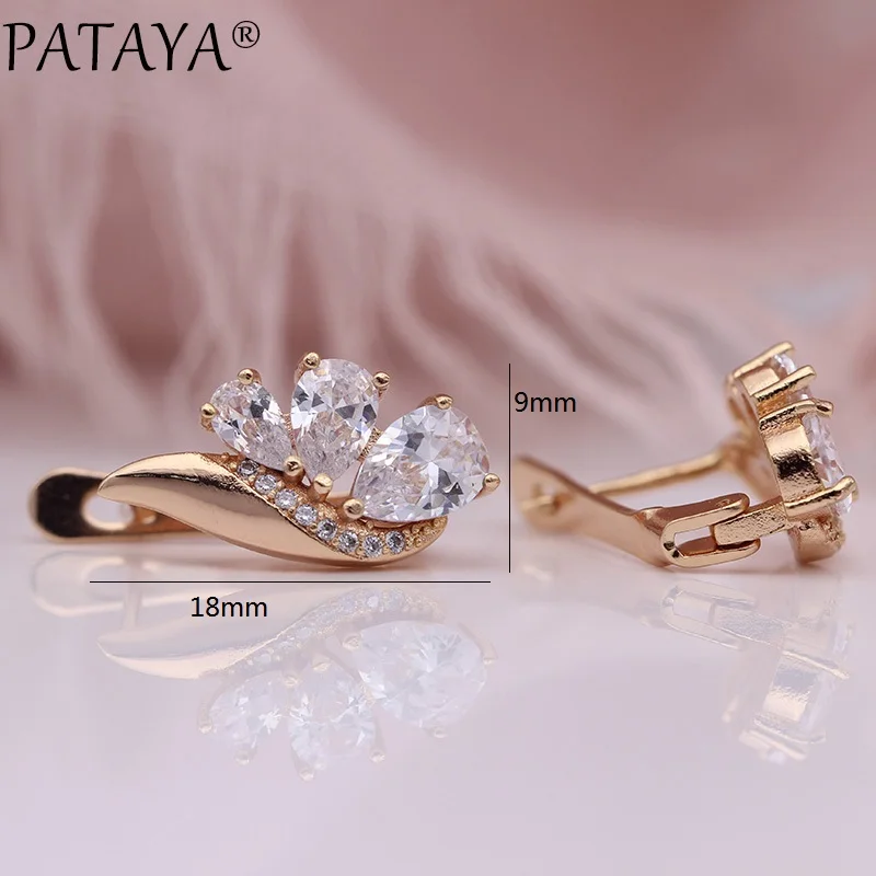 PATAYA New Three Water Drop Gradient Blue Earrings Women Natural Zircon Fine Fashion Jewelry 585 Rose Gold Color Dangle Earrings