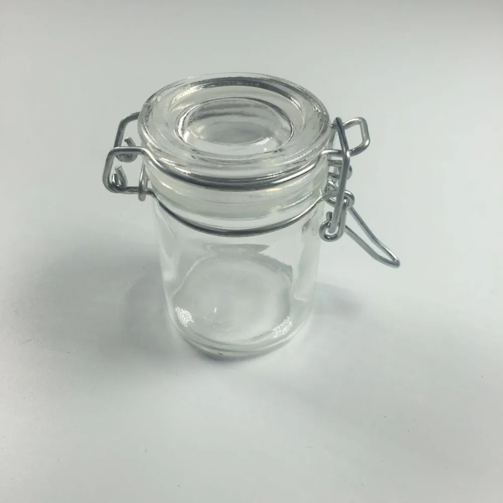 1Pc Mini Glass Round Spice Jar With Metal Buckle Clip 100ml