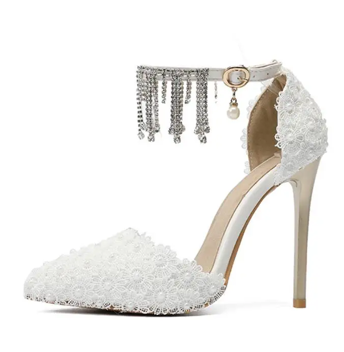 sandals stilettos White lace toe shoes Female high-heeled shoes fashion sexy The banquet Women's shoes Big yards 32 to 47