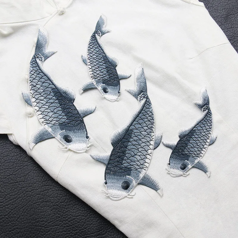 Embroidery red carp without adhesive patch clothing design DIY custom decorative accessories hand sewing golden fish patch