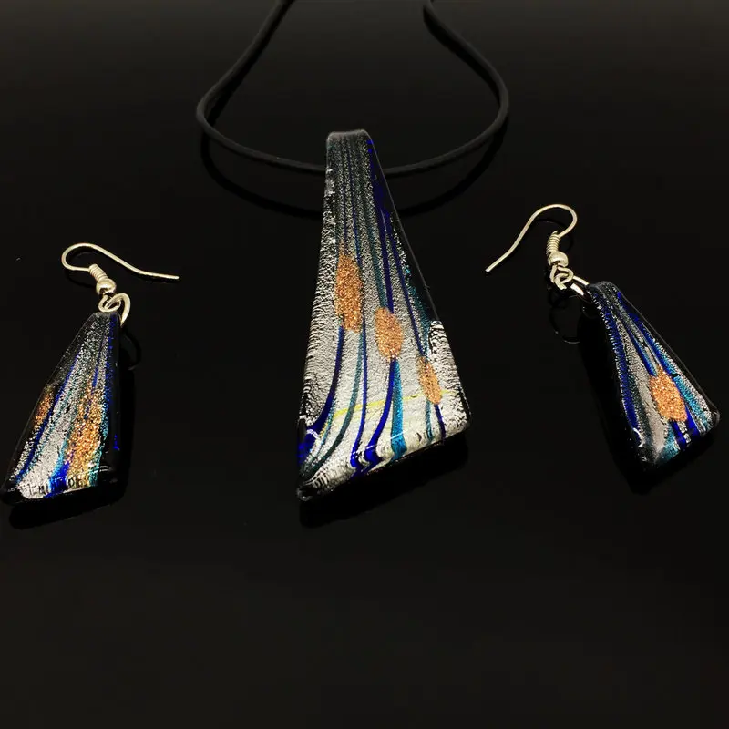 Hot sale Fashion 6 Set Baroque Art Lampwork Murano Glass Pendant Necklace Earrings Jewelry Set Wholesale N-046