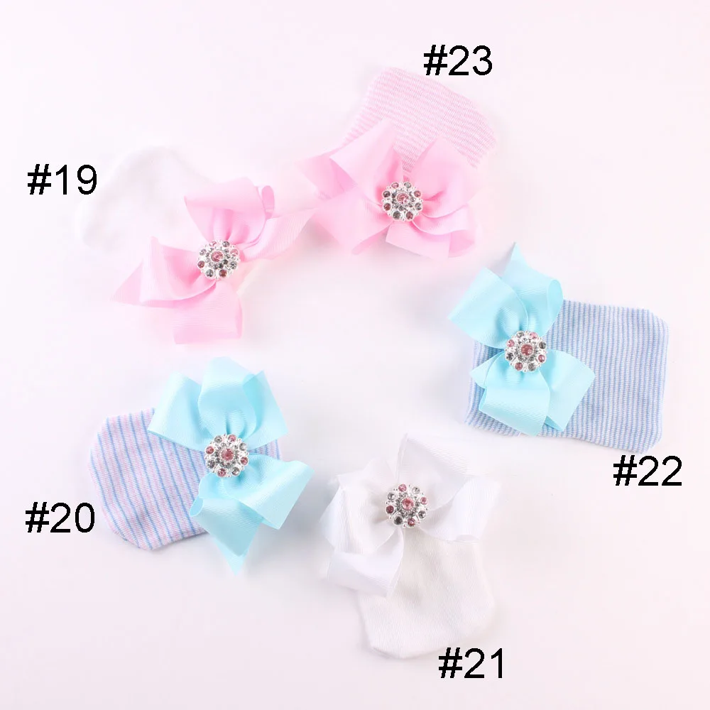 Newborn Hospital Hat Infant Baby Hat Cap with Big Bow Soft Cute Knot Nursery Cotton Knitted Beanie 1pc