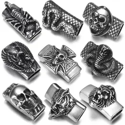 Stainless Steel Punk Slider Beads Skull Animal Slide Charms Fit 12*6mm Flat Leather DIY Men's Bracelet Jewelry Making