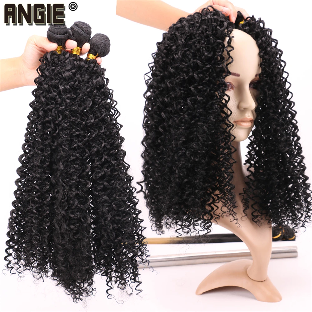 Extensiones de Cabello sintético de alta temperatura, mechones de pelo rizado Afro, tejido largo, Color negro, 16-30 pulgadas