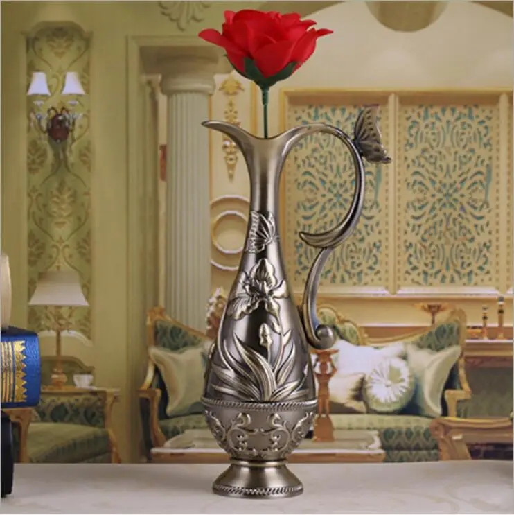 Europe bronze color butterfl vintage vase home decoration vases alloy metal flower vase for home decoration table vase 010