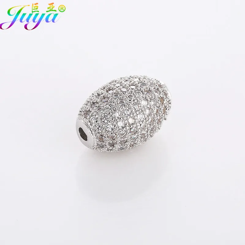 Juya Micro Pave Zircon Metal Oval Beads For Women Men Handmade Fashion Needlework Beading Jewelry Making