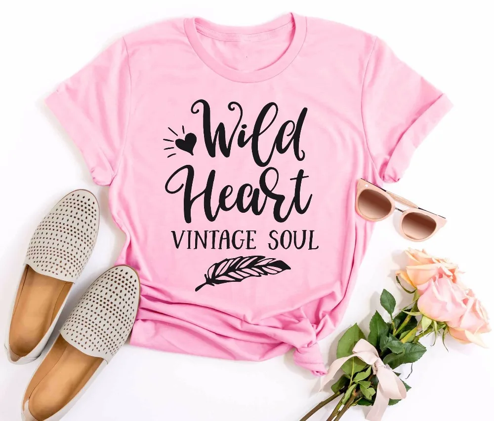 Sugarbaby Wild heart vintage soul Pink T shirt grunge t shirts Short Sleeve Women Fashion Tumblr T shirt High quality Tops