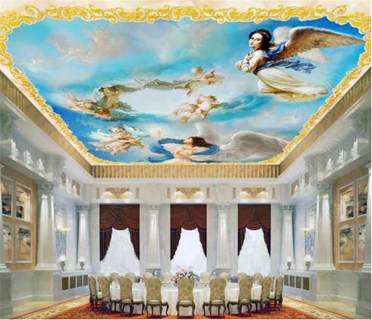 

wallpaper 3d murals Top suspended ceiling mural wallpaper painting Western European blue sky Angel photo wallpaper