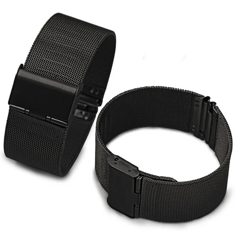 8mm 10 12 13 14 15 16 17 18 19 20 21 22 23 24mm ML Loop Stainless Steel Watch Band Meshed Strap with buckle release pins