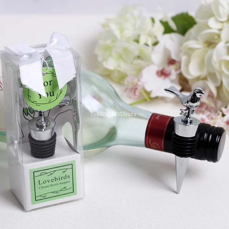 

150pcs love birds red wine bottle stopper in gift box wine saver bar whiskey wine kit wine stoppers wedding favors gifts